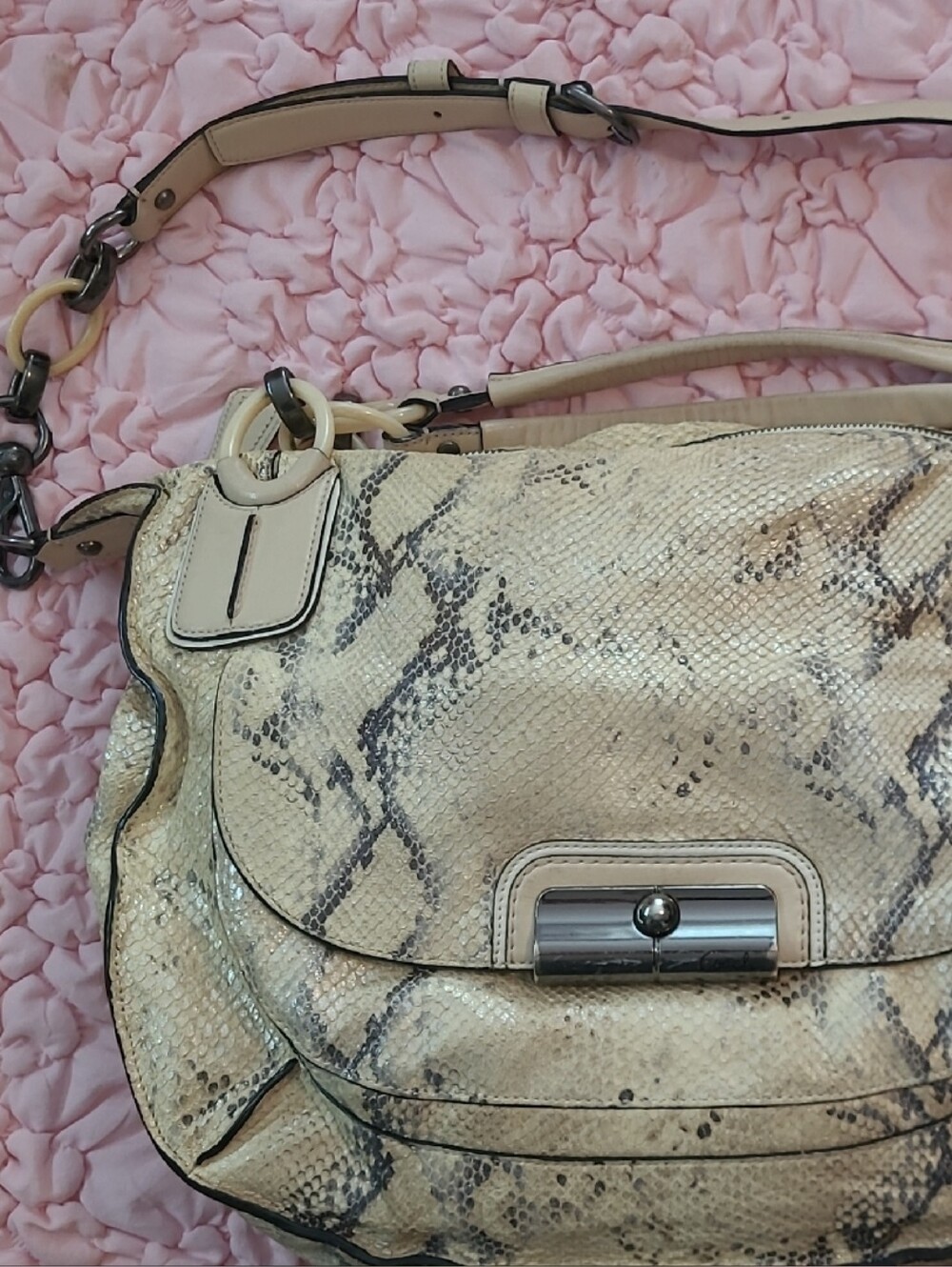 Coach Kristin Leather Snake-Embossed Shoulder Bag
